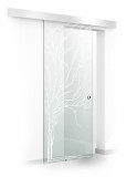 Usa culisanta Boss &reg; model Tree alb 85x215 cm, sticla Gri 8 mm, glisanta in ambele directii, Modern Glass Art