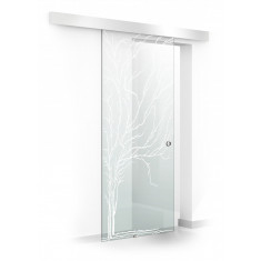 Usa culisanta Boss &reg; model Tree alb, 60x215 cm, sticla 8 mm Gri securizata, glisanta in ambele directii