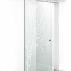 Usa culisanta Boss ® model Tree alb, 95x215 cm, sticla 8 mm Gri securizata, glisanta in ambele directii
