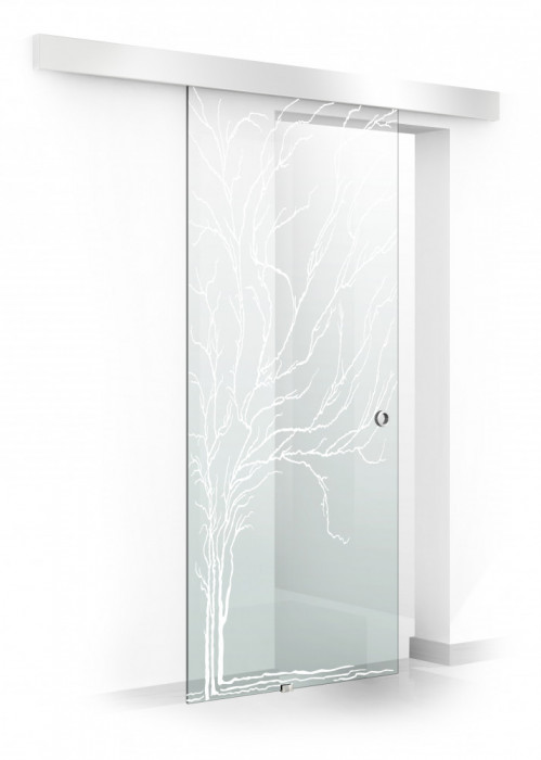 Usa culisanta Boss &reg; model Tree alb, 95x215 cm, sticla 8 mm Gri securizata, glisanta in ambele directii