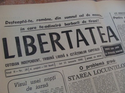 ziarul libertatea - 25 ianuarie 1990 foto