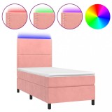 Cumpara ieftin Pat cu arcuri, saltea si LED, roz, 100x200 cm, catifea