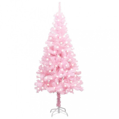 Pom de Crăciun artificial cu LED-uri/suport, roz, 120 cm PVC foto