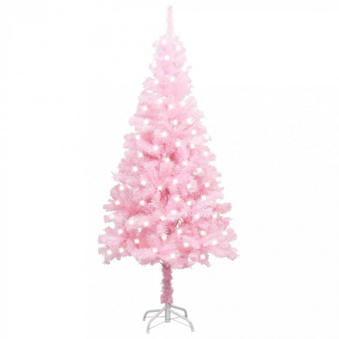 Pom de Crăciun artificial cu LED-uri/suport, roz, 120 cm PVC