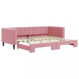 Cumpara ieftin Pat de zi cu extensie, roz, 90x200 cm, catifea