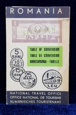 MINIPLIANT CU TABEL DE CONVERSIE A VALUTELOR OCCIDENTALE FATA DE LEU , ANII &amp;#039; 60 foto