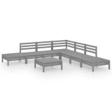 Cumpara ieftin Set mobilier de gradina, 8 piese, gri, lemn masiv de pin