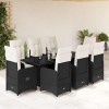 Set bistro de grădină, 9 piese, cu perne, negru, poliratan