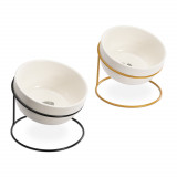Set 2 Boluri de ceramica cu suport metalic Navaris, 380 ml, Gold / Negru, 55984.01