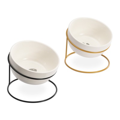 Set 2 Boluri de ceramica cu suport metalic Navaris, 380 ml, Gold / Negru, 55984.01 foto