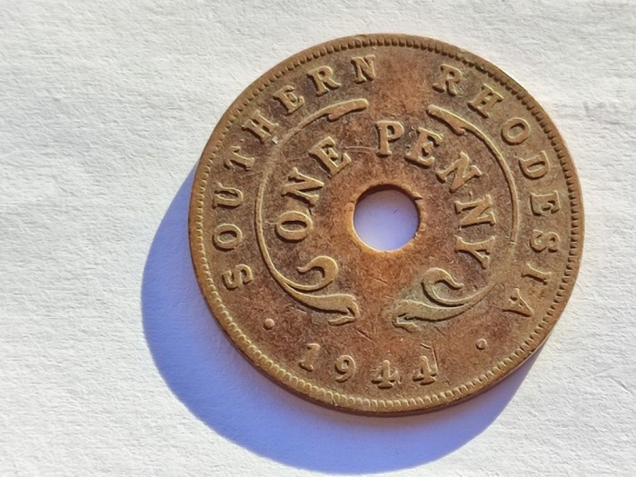 418. Moneda Rhodesia de Sud 1 penny 1944