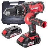 Raider RDP-SCDI20 - Masina de gaurit si insurubat cu percutie cu 2 acumulatori Li-Ion 20 V 2 Ah 50 Nm led iluminare valiza plastic