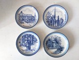 Set 4 farfurii decorative Delft Blue handpainted Holland, Valkenswaard, portelan, 11cm diametru, cu agatatoare