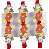 Set 6 mini carlige decorative din lemn,cizmulita de craciun,multicolor,3.5cm