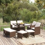 VidaXL Set mobilier de grădină cu perne, 9 piese, maro, poliratan