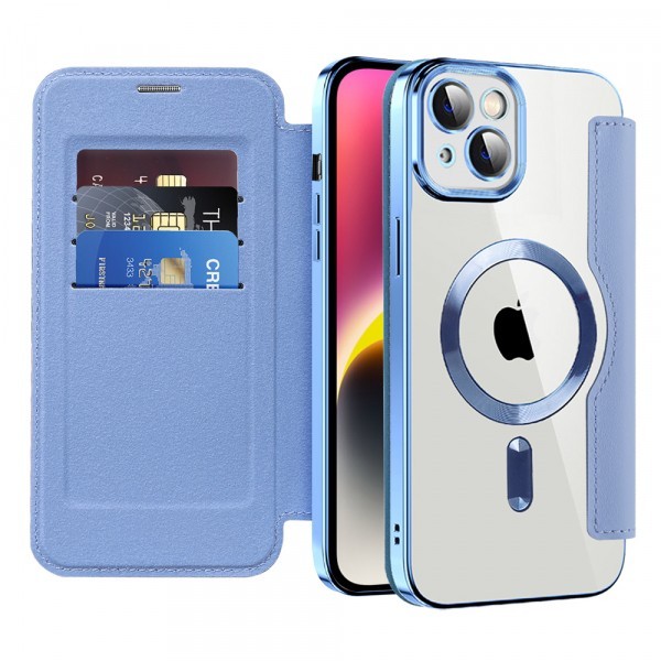 Husa MagSafe pentru Apple iPhone 14 Plus, Techsuit, SmartMag Book, Bleu