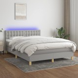 Cumpara ieftin Pat cu arcuri, saltea și LED, gri deschis, 140x200 cm, textil