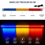 Cumpara ieftin Bară LED Tricolor Rom&acirc;nia 60 cm, 12V/24V, Parbriz, Mufă usb