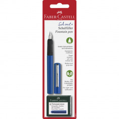 Stilou Scolar Faber-Castell, Albastru, Penita Otel, Grip Cauciucat, 6 Patroane de Cerneala Incluse, Stilou Elevi, Stilouri Elevi, Stilou Scoala, Stilo