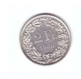 Moneda Elvetia 2 francs/franci 1980, stare foarte buna, curata