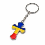 Cumpara ieftin Breloc argintiu 10,3 cm cu cruce tricolor 2,1 x 3,4 cm, port chei din otel inoxidabil cu steagul Romaniei pentru femei si barbati, cadou patriotic