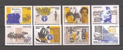 Monaco 1995 - Cea de-a 50-a aniversare a ONU, UNESCO și FAO, serie, MNH foto