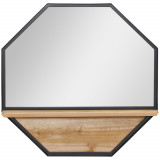 Cumpara ieftin HOMCOM Oglinda de perete octogonala 61x61cm cu raft de depozitare din lemn | AOSOM RO