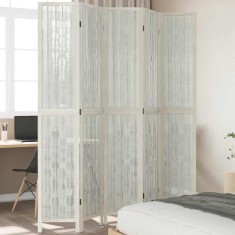 vidaXL Paravan cameră 5 panouri, alb, lemn masiv paulownia 358680