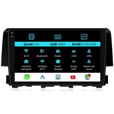 Navigatie Dedicata Honda Civic (2015-2021),QuadCore, 9Inch, 4Gb Ram, 64Gb Stocare, Carplay
