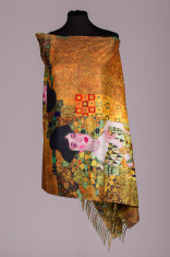Esarfa dreptunghiulara din cashmere cu o fata imprimata cu reproducerea dupa pictura Adele a celebrului Gustav Klimt foto
