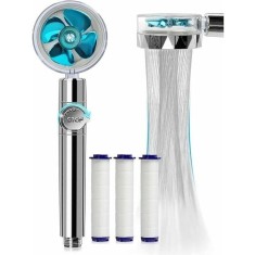 Para cap de dus cu elice, de mare presiune, cu filtru de purificare a apei, rotatie 360&deg;, buton ON/OFF, din metal, argintiu