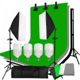 Kit studio foto cu 2 x Softbox, 4 x Fundal Multicolor, 4 x 25W Bec LED, 3 x Cleme, include geanta de transport