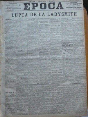Ziarul Epoca, 20 Octombrie1899; Razboiul anglo - bur, Lupta de la Ladysmith foto