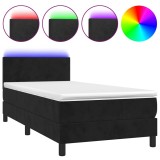 Cumpara ieftin Pat cu arcuri, saltea si LED, negru, 100x200 cm, catifea