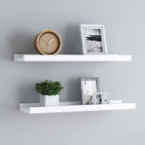 Set 2 Rafturi Perete Gossi, MDF, Alb, 40x9x3 cm, Margine Foto, Montare Suspendata, Design U
