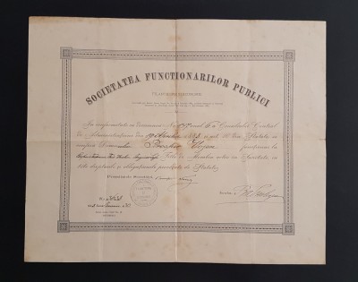 Diploma 1888 Societatea functionarilor publici foto