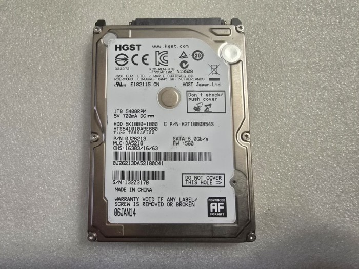 Hard disk laptop 1TB Hitachi 2.5 inch, SATA3 5400 rpm, 8MB HTS541010A9E680