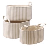 Cumpara ieftin Set 3 cosuri depozitare textil alb maro 32 x 22 x 16 cm, 35 x 25 x 18 cm, 38 x 28 x 20 cm