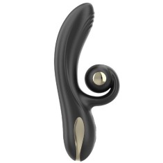 Vibrator dublu IBIZA Twister Vibrator, cu stimulator clitoris curbat, 10 funcții de rotație, 10 funcții de vibrație, negru