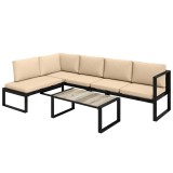 Outsunny Set mobilier de grădină 4 piese, set canapele cu 2 canapele duble, scaun fără brațe, masă de cafea, pentru balcon, Khaki | Aosom Romania