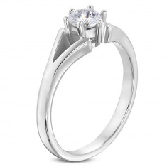 Inel realizat din oţel,de culoare argintie - logodnă,braţe despărţite,zirconiu transparent - Marime inel: 50