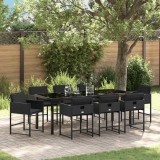 Cumpara ieftin Set de masă pentru grădină cu pernă 9 pcs Negru Rattan poli
