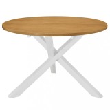 Masa bucatarie vidaXL, alb, 120x75 cm, MDF, lemn masiv hevea, design modern, sufragerie
