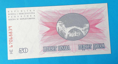 Bosnia Hertegovina - 50 Dinari 1992 - Bancnota in stare UNC foto