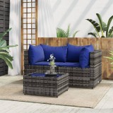 Gossi set mobilier de gradina cu perne, 3 piese, gri, poliratan