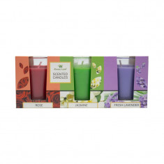 Set 3 lumanari parfumate iasomie lavanda trandafir aromaland 420g