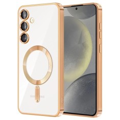 Husa compatibila cu Samsung Galaxy A17, protectie pentru camera, Tehnologie MagSafe, rezistenta la socuri, contur Gold