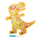 Joc montessori cu bile, flippy, creion magnetic, tip labirint, din lemn, model tiranozaur, 21x18 cm, portocaliu