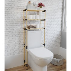 Raft pentru baie Over the Toilet cu 3 polite, lemn de pin natur, 49 x 28 x 136 cm