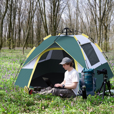 Outsunny Cort pentru Camping pentru 2 Persoane, Cort pentru Exterior Automatic Pop Up cu Copertina, Buzunare Interioare si Covoras, 205x195x135cm foto